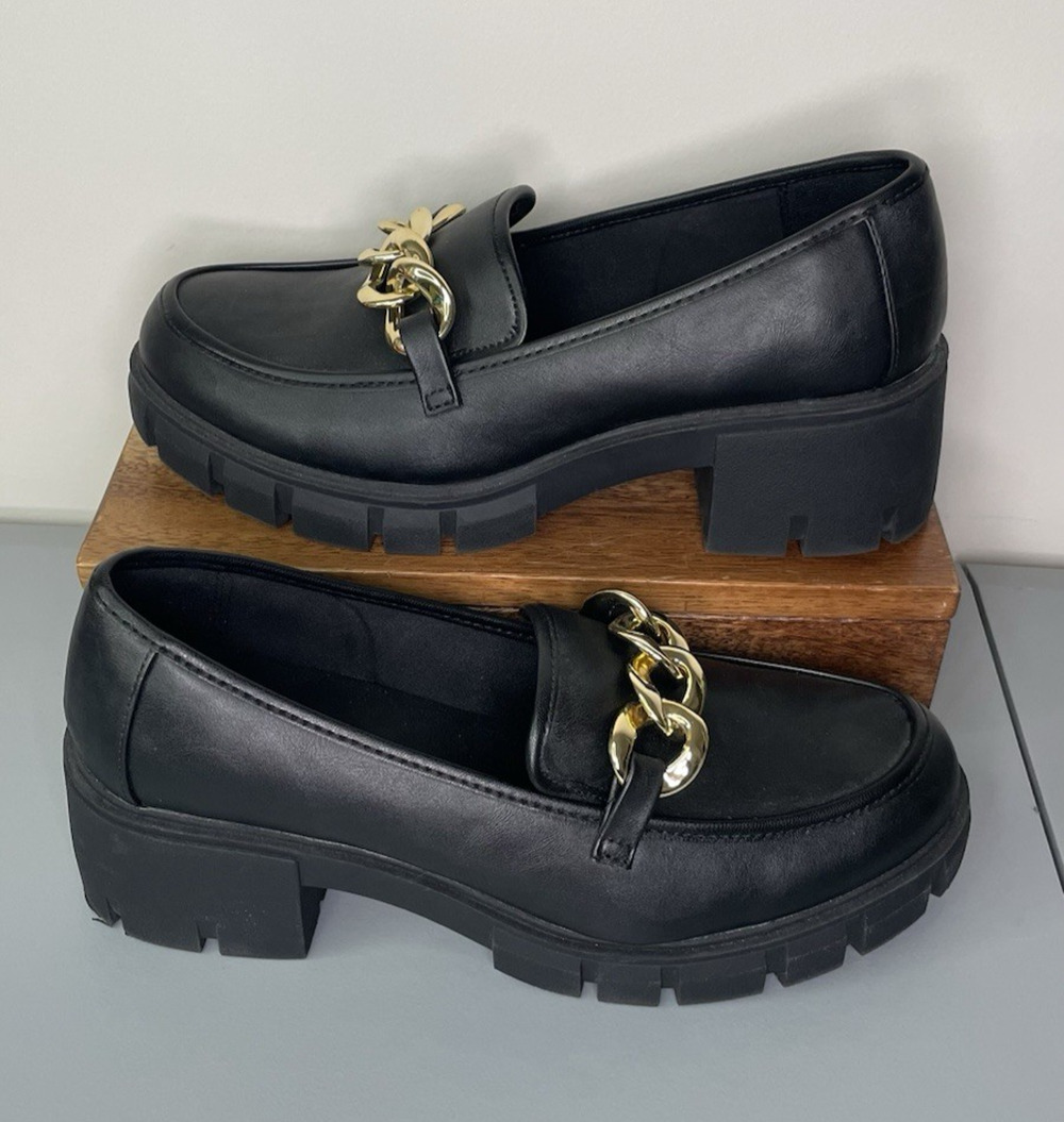 Steve Madden Y2K Chunky Loafers Chainlink Platform Lug Sole Heel Dark Goth Sz 10
